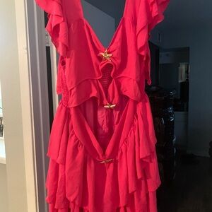 SHEIN Red Ruffled Dress with Star Accents